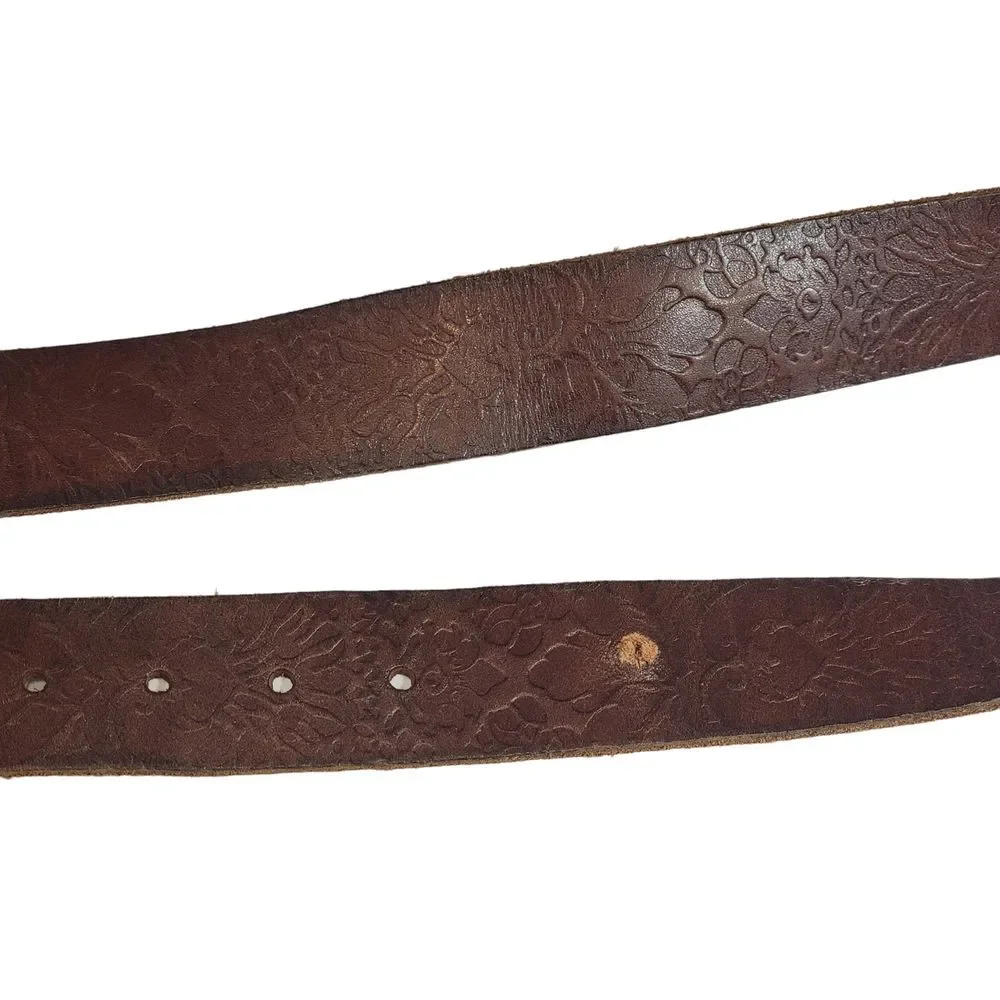 American Eagle S/P Brown Tooled Embossed Floral Genuine Leather Belt‎ 31